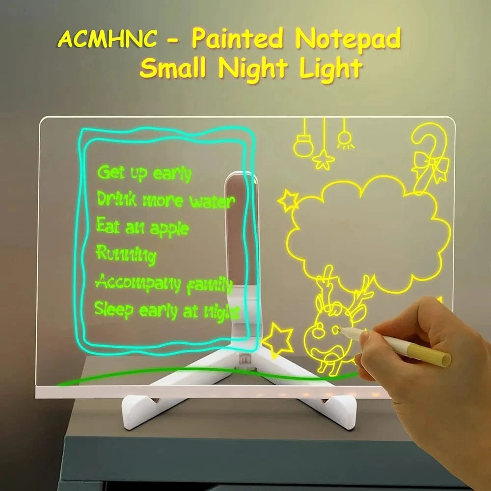 ACMHNC Tableau lumineux Message LED, Tablette lumineuse Dessin, Tableau Magique Enfant Effaçable avec 7 Stylos Néons, Avec Support Réglable, Cadeau Créatif Pour Enfants, Fille, 30 x 20 cm