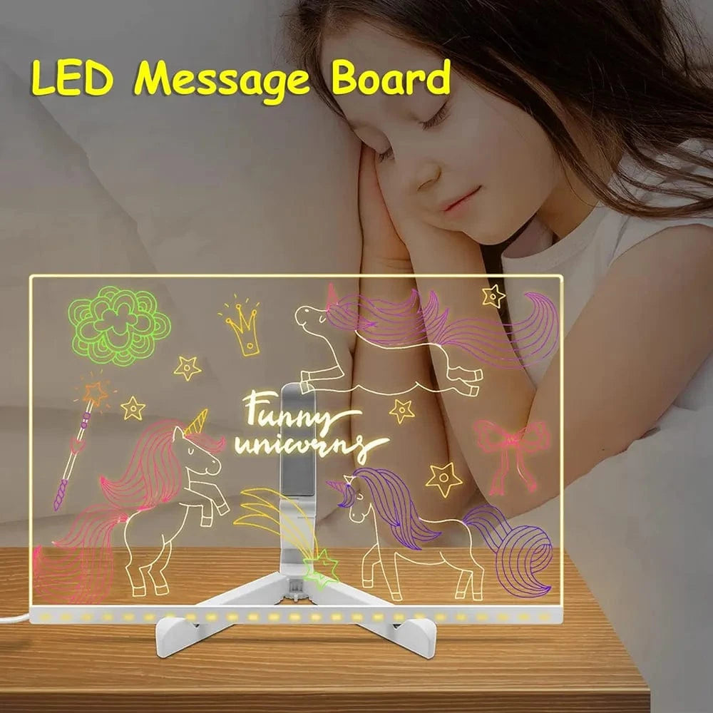 ACMHNC Tableau lumineux Message LED, Tablette lumineuse Dessin, Tableau Magique Enfant Effaçable avec 7 Stylos Néons, Avec Support Réglable, Cadeau Créatif Pour Enfants, Fille, 30 x 20 cm