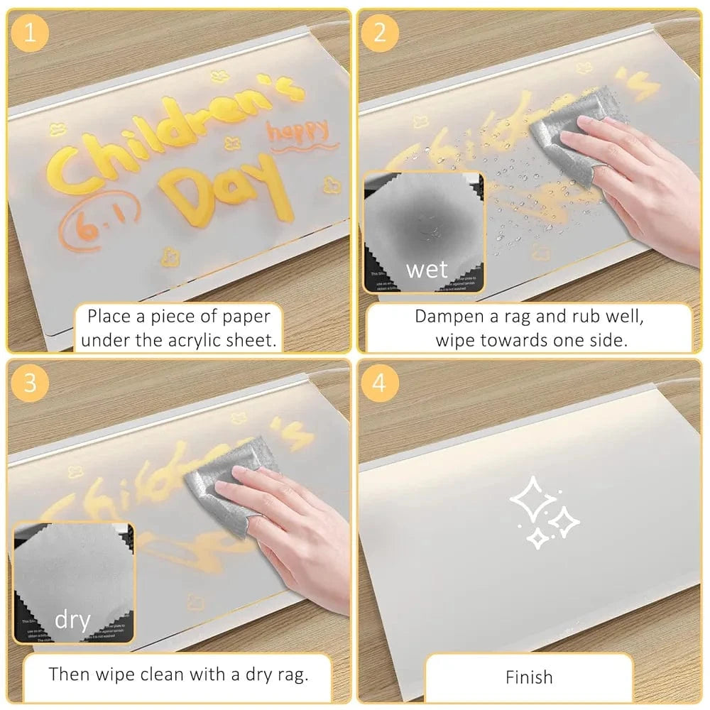 ACMHNC Tableau lumineux Message LED, Tablette lumineuse Dessin, Tableau Magique Enfant Effaçable avec 7 Stylos Néons, Avec Support Réglable, Cadeau Créatif Pour Enfants, Fille, 30 x 20 cm