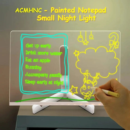 ACMHNC Tableau lumineux Message LED, Tablette lumineuse Dessin, Tableau Magique Enfant Effaçable avec 7 Stylos Néons, Avec Support Réglable, Cadeau Créatif Pour Enfants, Fille, 30 x 20 cm